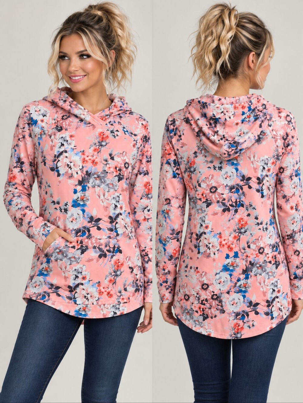 LuLaRoe Amber Hoodie Small Pink Floral Marshmallow Material